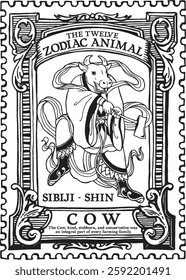 SIBIJI-SHIN vector hand draw COW, KOREAN ZODIAC, Animal Folklore