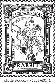 SIBIJI-SHIN vector hand draw RABBIT, KOREAN ZODIAC, Animal Folklore 
