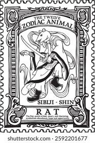 SIBIJI-SHIN vector hand draw RAT, KOREAN ZODIAC, Animal Folklore