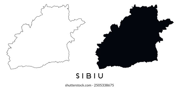 Sibiu map outline and black silhouette vector