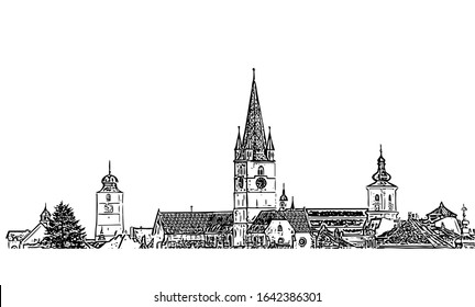 Sibiu, Transylvania, Romania, cityscape of the three towers