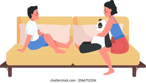 Sibling bonding semi flat color vector characters. Posings figures. Full body people on white. Relationships isolated modern cartoon style illustration for graphic design and animation