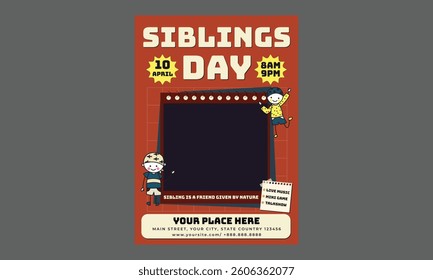 Sibling Day Flyer. National Siblings Day. 10 April. Holiday concept. Template for background with banner, poster and card. Vector illustration.
