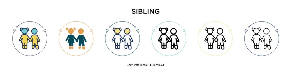 Sibling icon in filled, thin line, outline and stroke style. Vector illustration of two colored and black sibling vector icons designs can be used for mobile, ui, web