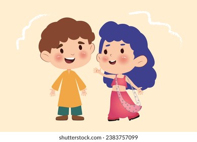 Sibling Kids are Celebrating Diwali