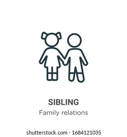 Sibling outline vector icon. Thin line black sibling icon, flat vector simple element illustration from editable family relations concept isolated stroke on white background