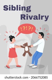 Sibling rivalry poster flat vector template. Relationship problem. Brochure, booklet one page concept design with cartoon characters. Family conflict flyer, leaflet with copy space