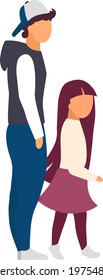 Sibling walking together flat color vector faceless characters. Family relationship. Teenager brother and little sister isolated cartoon illustration for web graphic design and animation