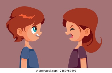 
Siblings Arguing Screaming at Each other Vector Illustration. Brother and sister having a conflict yelling out loud 
