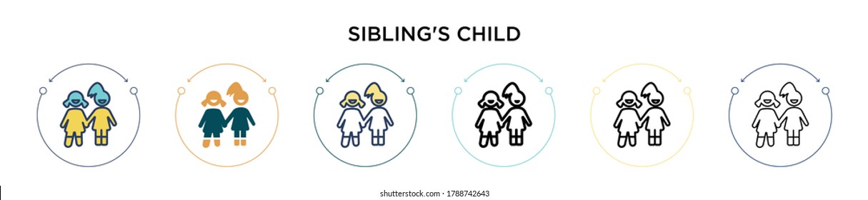 Sibling's child icon in filled, thin line, outline and stroke style. Vector illustration of two colored and black sibling's child vector icons designs can be used for mobile, ui, web