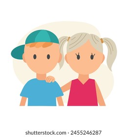 Siblings. Couple of little boy and girl. Brothers and sisters day celebration. Vector illustration.