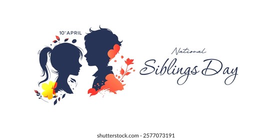 Siblings Day, April 10. Greeting template to commemorate national brothers' day. Featuring vector illustrations of silhouettes of little boys and girls.