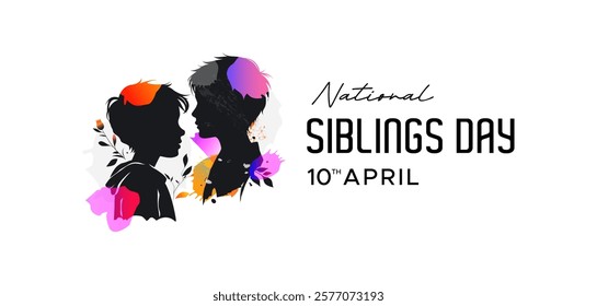 Siblings Day, April 10. Greeting template to commemorate national brothers' day. Featuring a vector illustration of the silhouettes of little brothers.