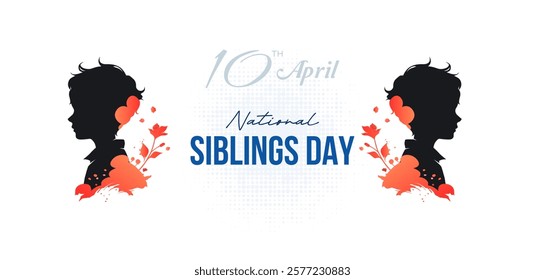 Siblings Day, April 10. Greeting template to commemorate national brothers' day. Featuring a vector illustration of the silhouettes of little brothers