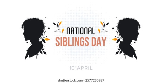 Siblings Day, April 10. Greeting template to commemorate national brothers' day. Featuring a vector illustration of the silhouettes of little brothers