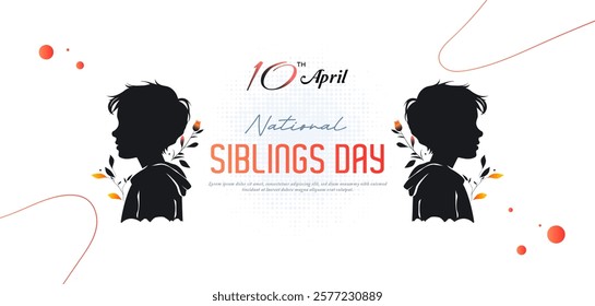 Siblings Day, April 10. Greeting template to commemorate national brothers' day. Featuring a vector illustration of the silhouettes of little brothers