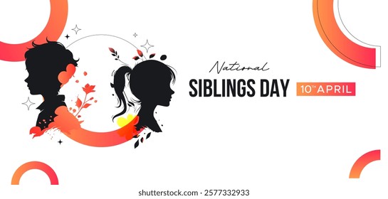 Siblings Day, April 10. Greeting template to commemorate national brothers' day. Featuring vector illustrations of silhouettes of little boys and girls.