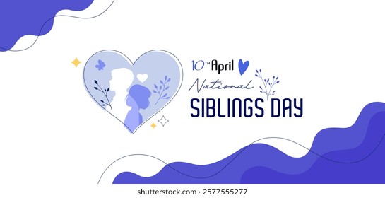 Siblings Day, April 10. Greeting template to commemorate national brothers' day. Featuring vector illustrations of silhouettes of little boys and girls.