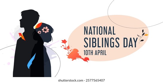 Siblings Day, April 10. Greeting template to commemorate national brothers' day. Featuring vector illustrations of silhouettes of little boys and girls.