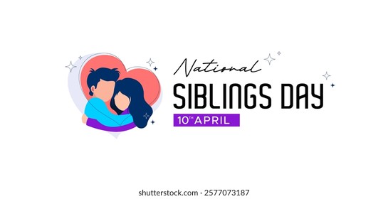 Siblings Day. Greeting template to commemorate national brothers' day, April 10. Features a vector illustration of brothers hugging.