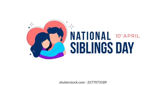 Siblings Day. Greeting template to commemorate national brothers' day, April 10. Features a vector illustration of brothers hugging.