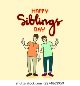 Siblings Day Hand Lettering Banner People Illustration Poster. Happy National Siblings Day Banner.eps