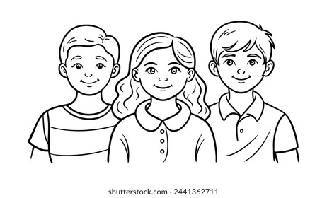 
Siblings day with two boy and one girl together continuous line drawing isolated vector illustration on white background