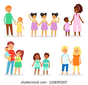 Siblings vector children characters sister brother together sisterly girls and brotherly boys twins in family illustration set of kids in childhood isolated on white background