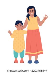 Siblings wearing clothes for indian festival semi flat color vector characters. Editable figures. Full body people on white. Simple cartoon style illustration for web graphic design and animation