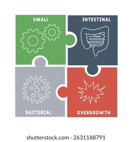 SIBO - Small Intestinal Bacterial Overgrowth acrônimo. plano de fundo conceito médico. conceito de ilustração vetorial com palavras-chave e ícones. ilustração de letras com ícones para banner web, flyer, landing