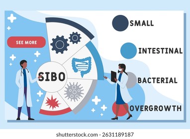 SIBO - Small Intestinal Bacterial Overgrowth acronym. medical concept background. vector illustration concept with keywords and icons. lettering illustration with icons for web banner, flyer, landing
