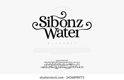 Sibonzwater premium luxury elegant alphabet letters and numbers. Elegant wedding typography classic serif font decorative vintage retro. Creative vector illustration