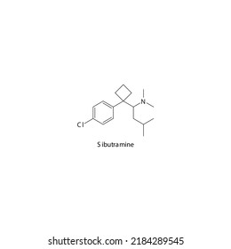 Sibutramine Molecule Flat Skeletal Structure, SNDRI - Serotonin Norepinephrine Dopamine Reuptake Inhibitor. Vector Illustration On White Background.