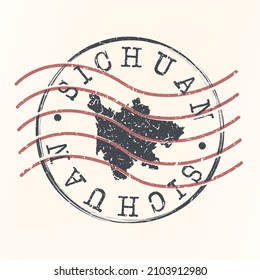 Sichuan, China Stamp Map Postal. Silhouette. Passport Round Design. Vector Icon. Design Retro Travel National Symbol.
