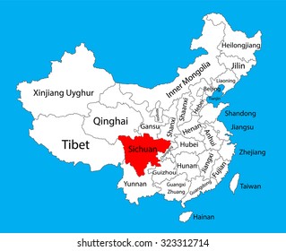 Sichuan province map, China vector map illustration isolated on background. Editable China map vector.