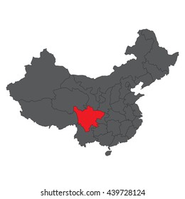 Sichuan red map on gray China map vector