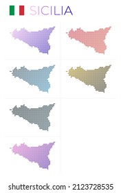 Sicilia dotted map set. Map of Sicilia in dotted style. Borders of the island filled with beautiful smooth gradient circles. Amazing vector illustration.