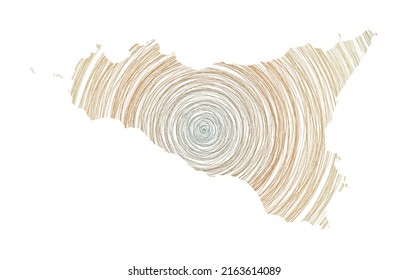 Sicilia map filled with concentric circles. Sketch style circles in shape of the island. Vector Illustration.