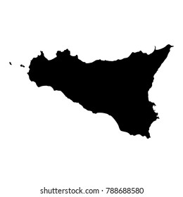 Sicilia map. Island silhouette icon. Isolated Sicilia black map outline. Vector illustration.