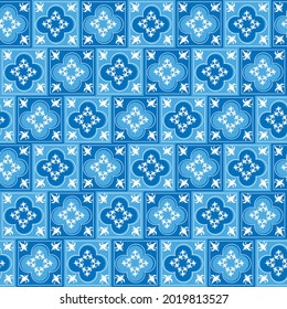 Sizilianisches blaues Keramikfliesen Muster, Wiederholung der Textur, Hintergrund. Vektorgrafik