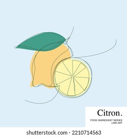 Sicilian Citron with leaves, Food Ingredient Cartoon Line Art Vector Template