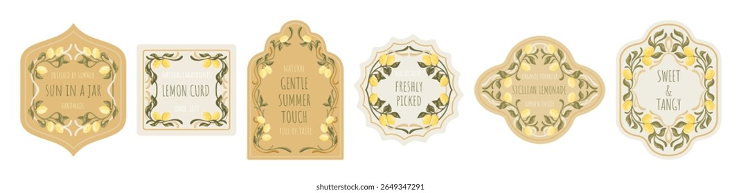 Sicilian Lemon Labels for packaging. Mediterranean Design. Art Nouveau templates for culinary tags. Vector.
