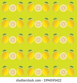 Sicilian lemons vectorized whole and halved seamlessly under a light green background