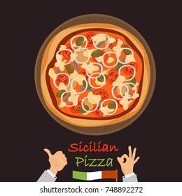 Sicilian pizza color flat icon