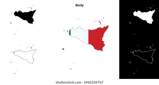 Sicily blank outline map set