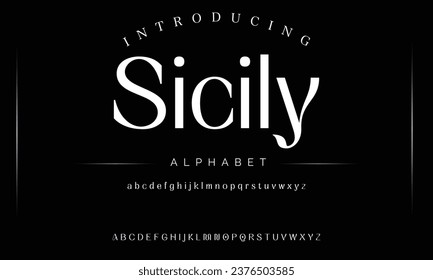 Sicily Elegant luxury abstract wedding fashion logo font alphabet. Minimal classic  urban fonts for logo, brand etc. Typography typeface uppercase lowercase and number. vector illustration