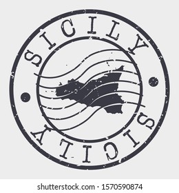 Sicily Italy Stamp Postal. Map Silhouette Seal. Passport Round Design. Vector Icon. Design Retro Travel.