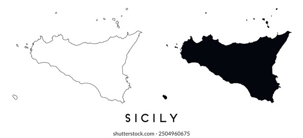 Sicily map outline and black silhouette vector