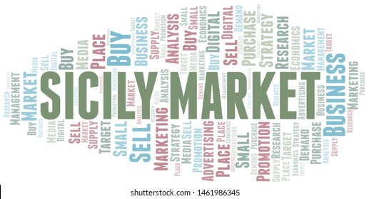 Sicily Market word cloud. Vector made with text only