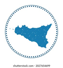 Sicily sticker. Travel rubber stamp with map of island, vector illustration. Can be used as insignia, logotype, label, sticker or badge of Sicily.